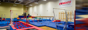 A gym with several different gymnastics equipment.