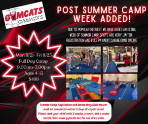 A flyer for the post summer camp week.