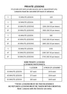 A table with several different types of lessons.