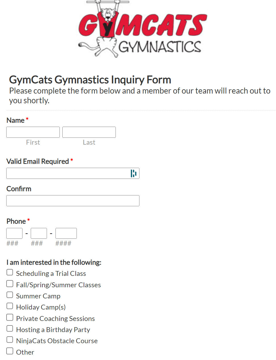 Contact GymCats Gymnastics